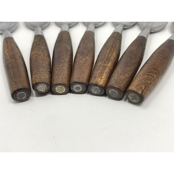 Dansk FJORD Dinner Forks Teak Handle Stainless Steel Germany 7 1/8” Set Of 7 - Picture 3 of 9